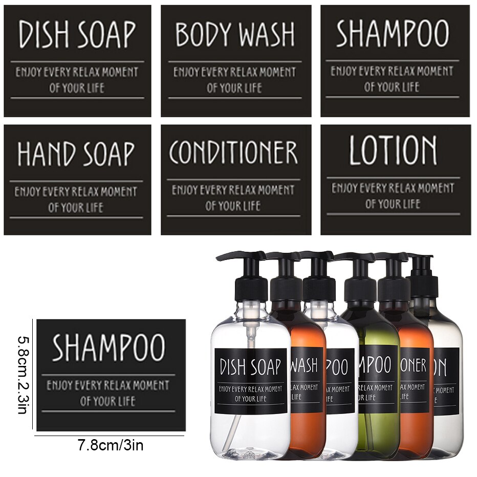 6 stk etiketter klistermærker til sæbedispenser flasker lotion shampoo balsam fortrykte klistermærker køkken badeværelse etiketter