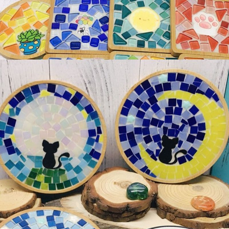 Gør-det-selv personlighed praktisk mosaik-coaster håndlavet tilbehør firkantet kærlighed rund sekskant bambus rille zxy 9766