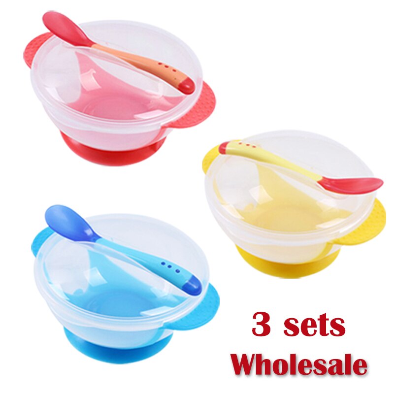 3set Temperature Sensing Feeding Spoon Child Tableware Food Bowl Learning Dishes Plate Suction Cup Baby Dinnerware Set