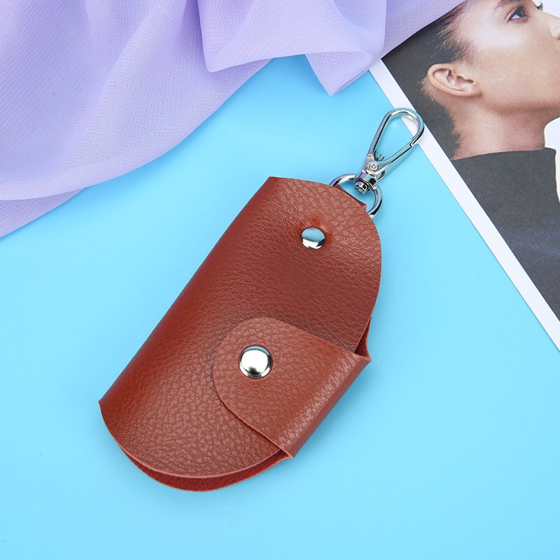 Sleutelhanger Key Holder Bag Case Draagbare Lederen Huishoudster Autosleutel Houders Unisex Wallet Cover Eenvoudige Effen Kleur Opbergtas: Brown