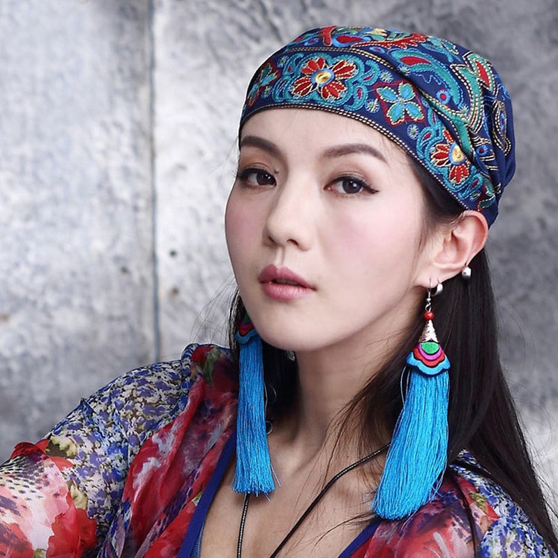 Chapeaux pour femmes, Style mexicain ethnique Vintage, fleurs brodées, Bandanas imprimés rouges, bonnets