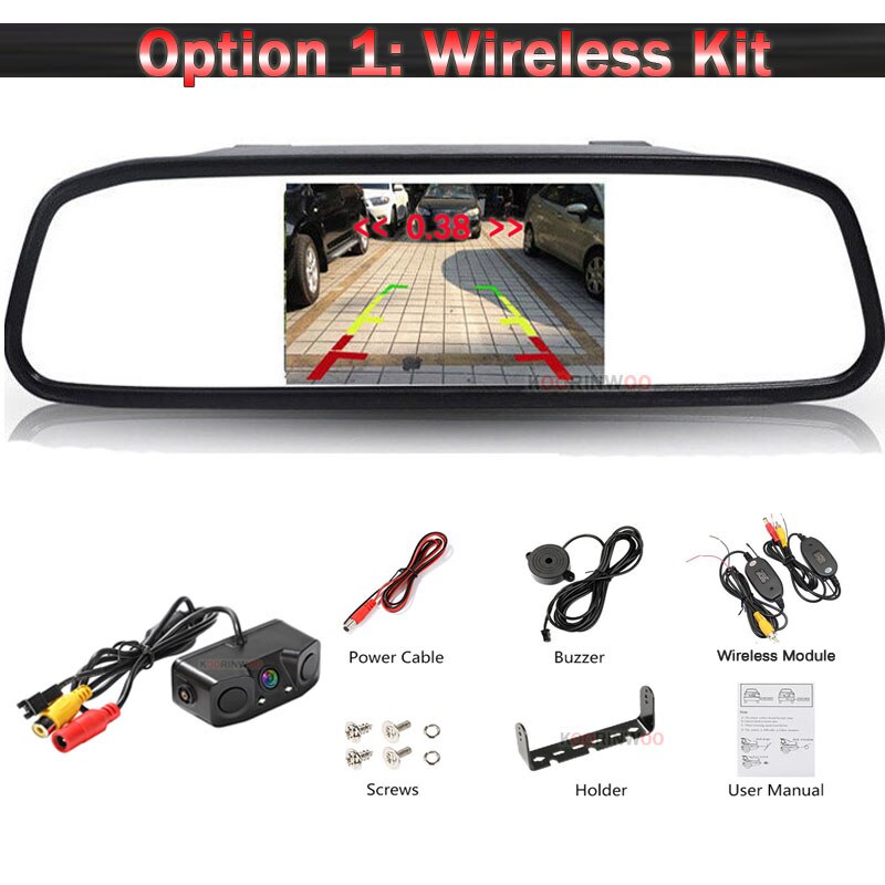 Koorinwoo Wireless For Sony AHD Parktronic Car Parking Sensors 2 + Rear view camera With Monitor Mirror Parking Monitor Speaker: Option 1---5 Inches