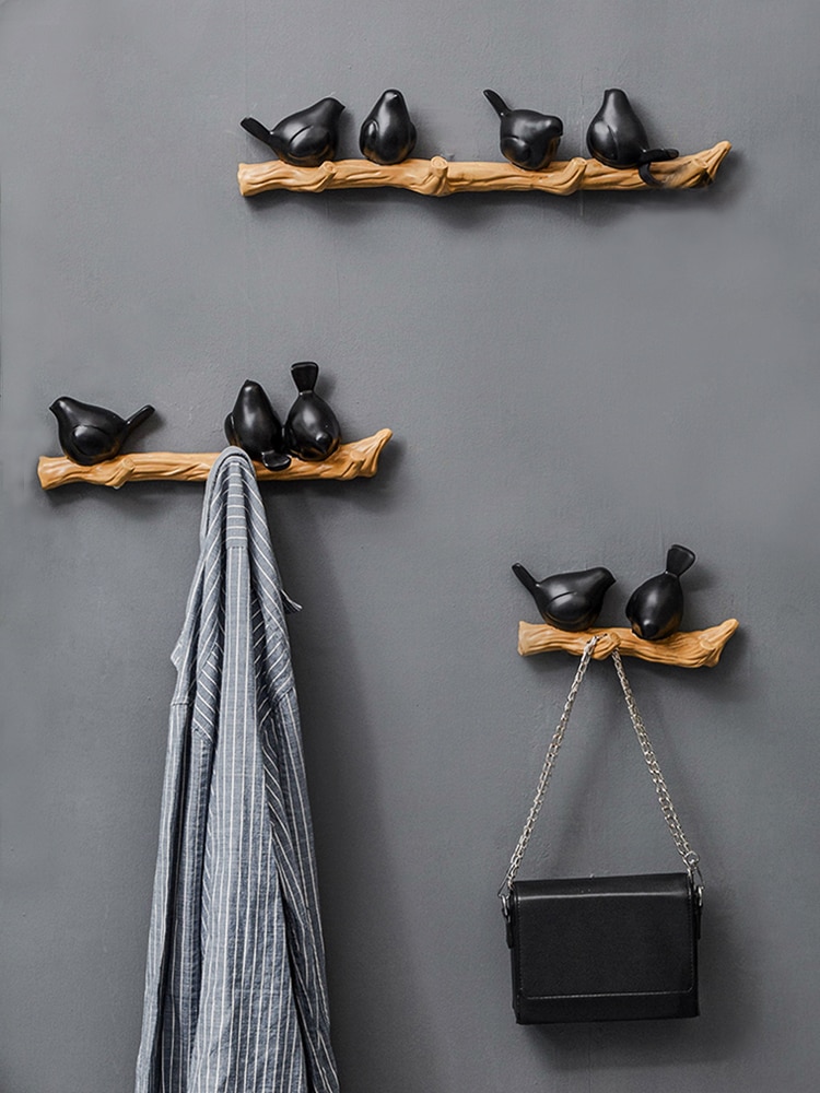 Muur Hanger Zonder Gat Kamer Accessoires Home Decoratie Vogels Decor Houten Hanger Kleding Winkel Decoratie Paskamer Haak