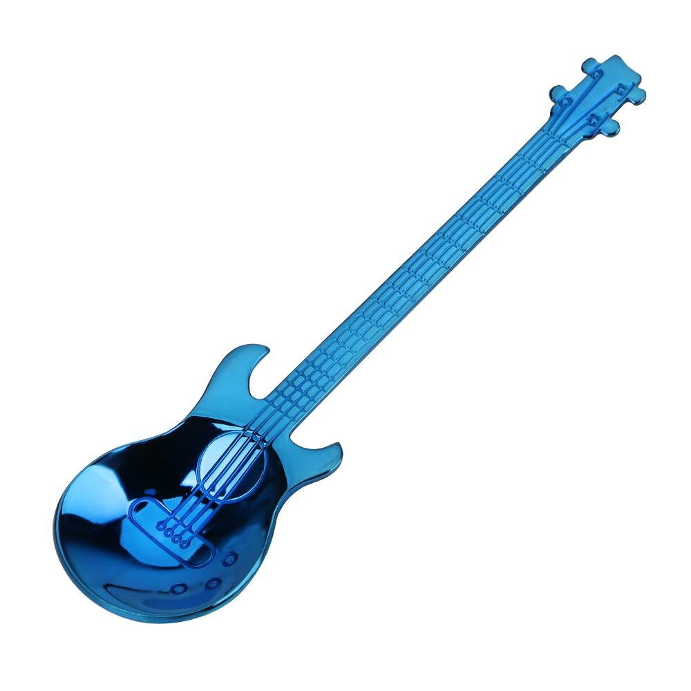 Stainless Steel guitar Spoon Long Handle Home Kitchen Tableware Flatware Ice Cream Dessert Spoons Small Tea Coffee Spoon: Blue