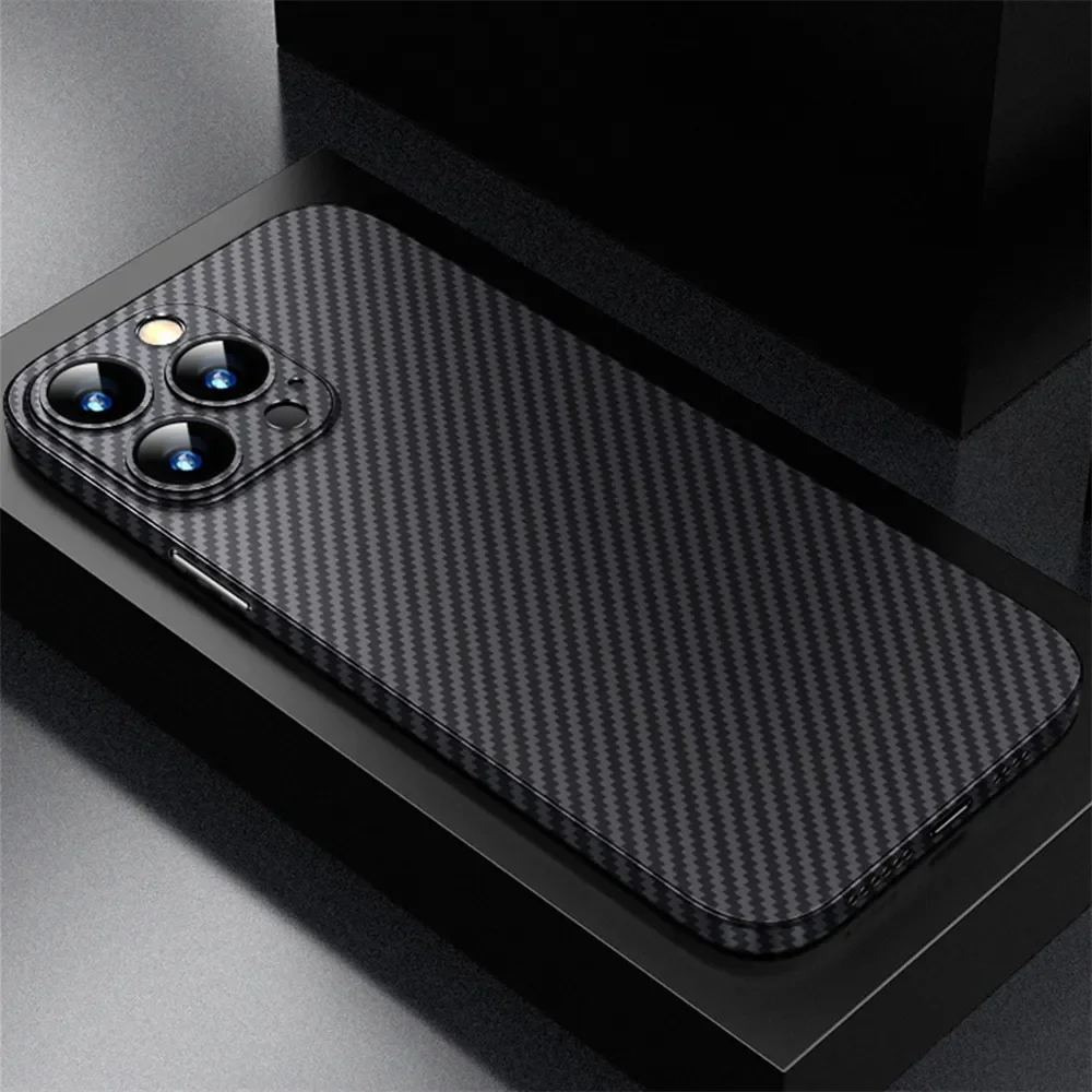 Funda mate de fibra de carbono ultrafina de lujo para iPhone 15 14 13 12 Mini 11 Pro Max 14Pro XS XR X 6 7 8 Plus SE 0,2 MM PP contraportada: PC