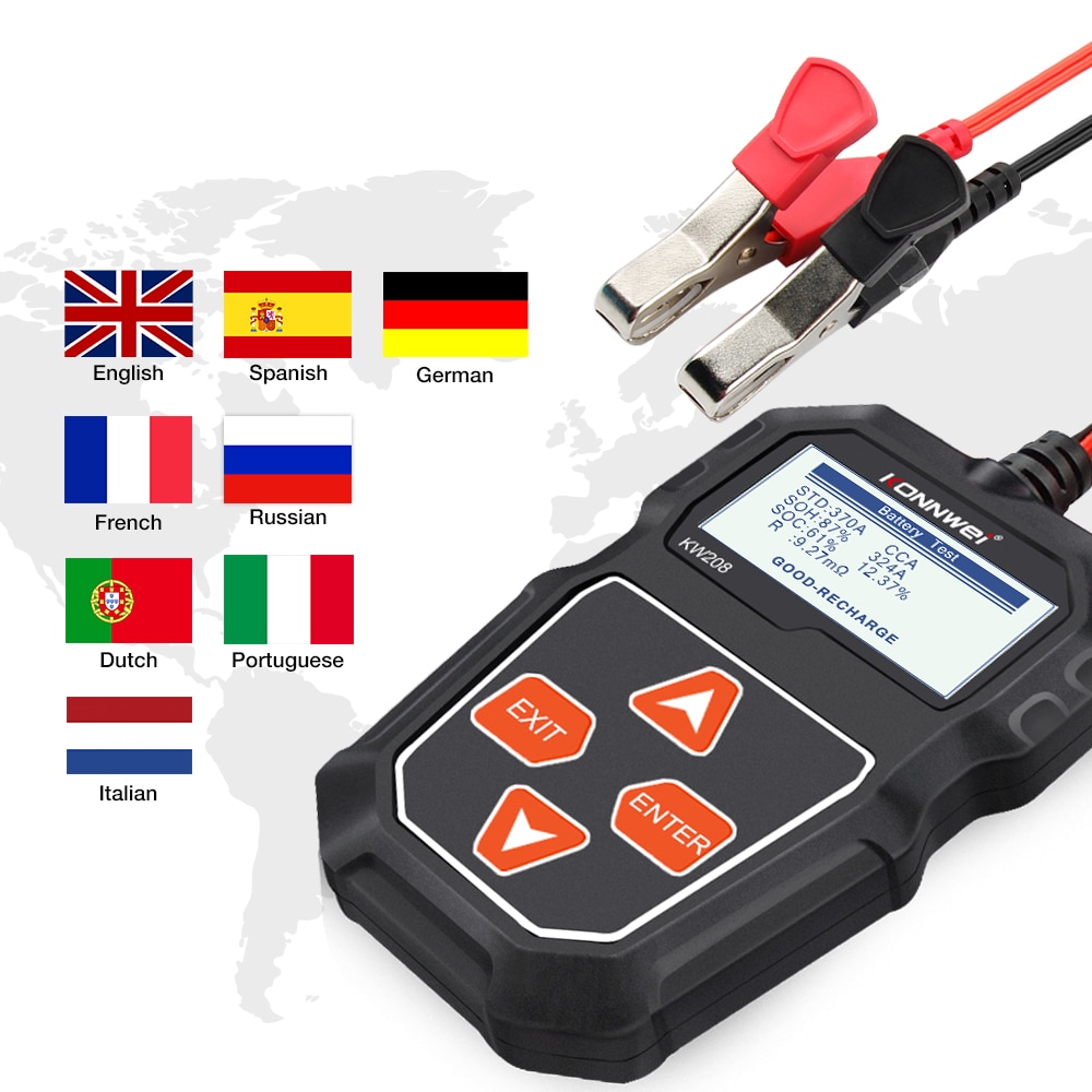 KONNWEI-probador de batería de coche KW208, 12V, 100 a 2000CCA, herramientas de batería para el coche, carga rápida, Analizador de cargador de diagnóstico
