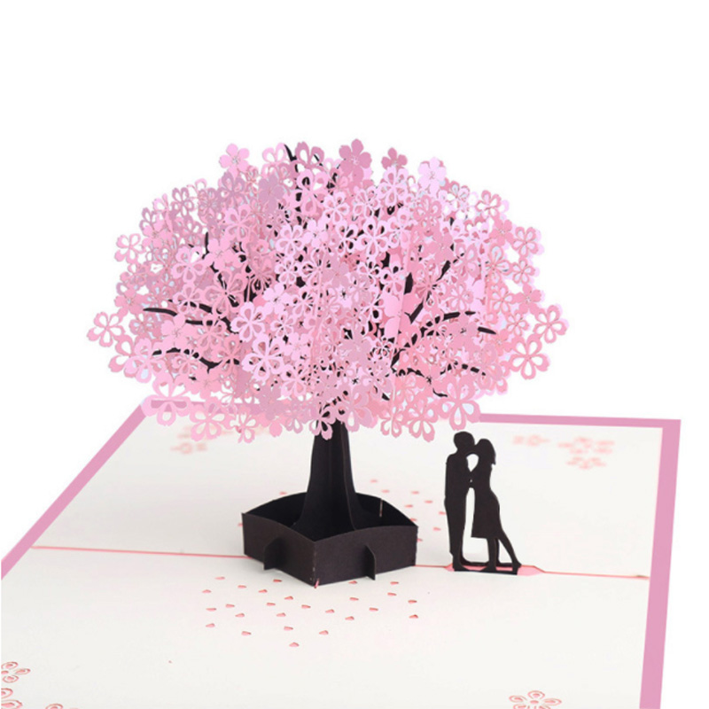 1PC Grußkarten Manuelle Karte Valentinstag Jahrestag Ostern Geburtstag 3D Pop hoch Kirsche Baum Liebe Carving Papier Karte