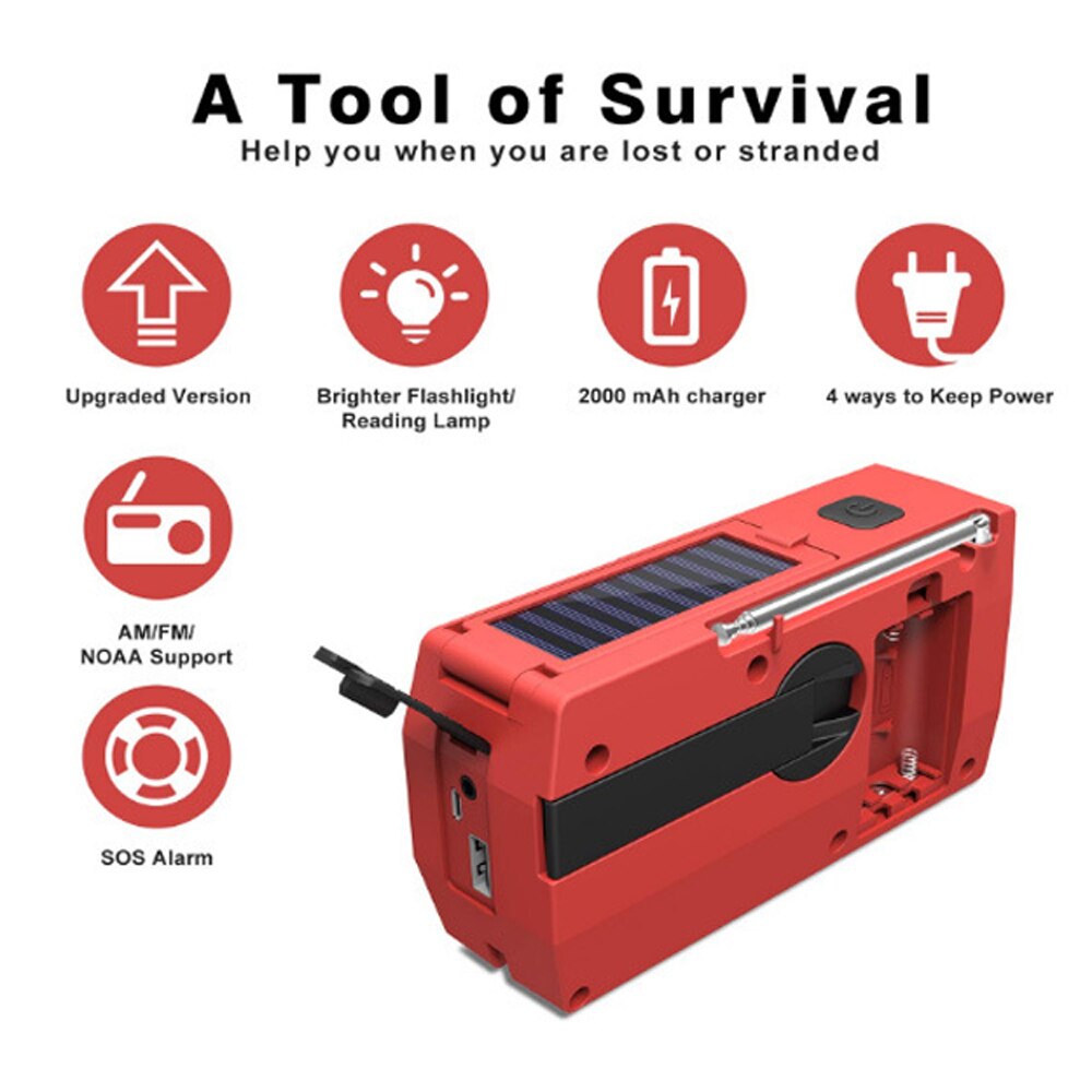 Hand Radio Solar Crank Dynamo Powered Am/Fm Weer Waterdichte Radio Gebruik Emergency Led Zaklamp En Power Bank
