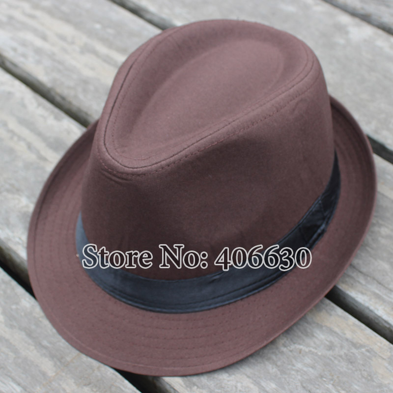 Black Fedora Hats For Men Chapeu Masculino Panama White Trilby Jazz Caps Gangster Hats MEDB003: coffee satin band