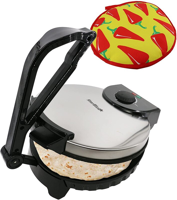 10inch Roti Maker with Free Roti Warmer Automatic Non-Stick Electric Machine to Make Chapati, Tortilla, UK Plug, Europe Adapter