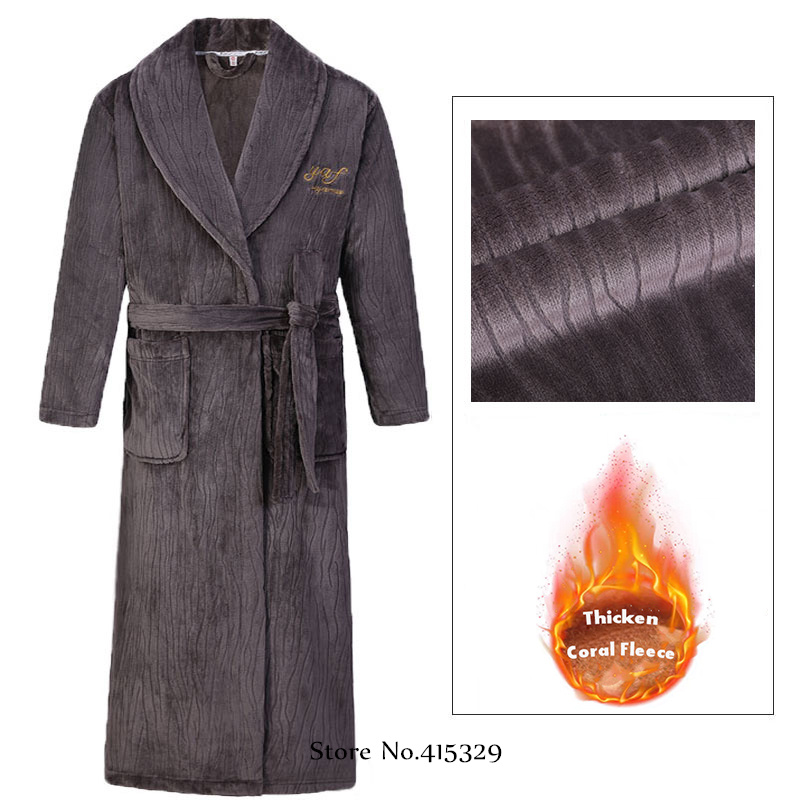 Bata tipo kimono de talla grande 3Xl 4Xl, ropa de casa de invierno para hombre, albornoz de lana Coral, batas de ducha, ropa de dormir gruesa y holgada