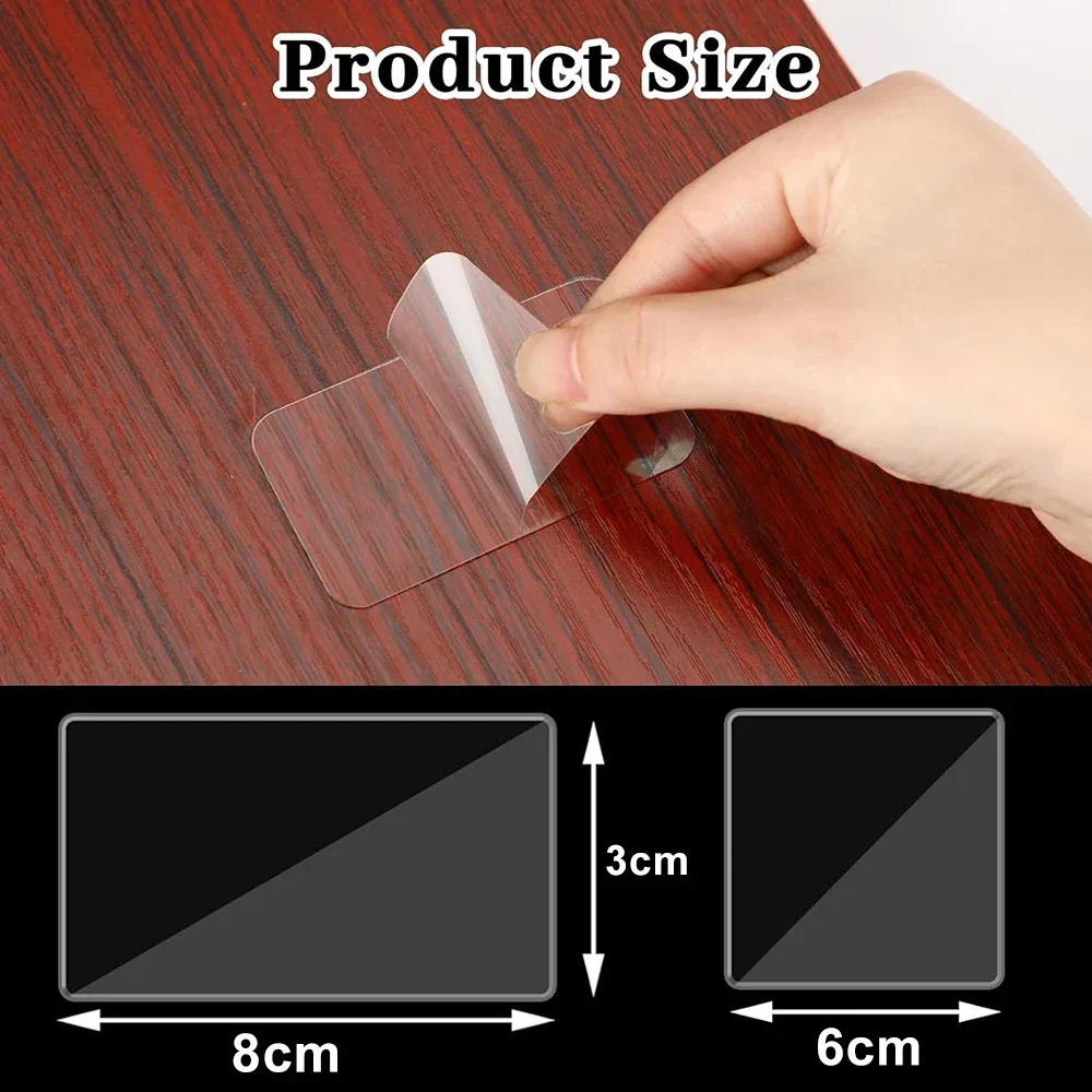 Ruban adhésif Double face solide en PVC, autocollants muraux carrés transparents réutilisables pour crochets, bandes de colle imperméables sans trace pour la maison