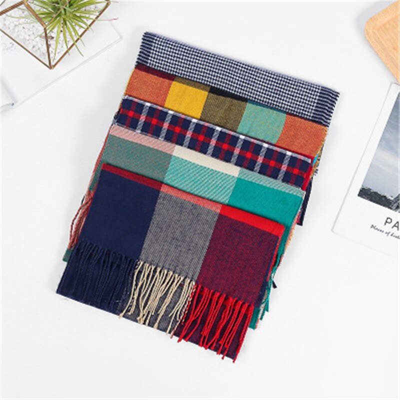 Plaid Winter Cashmere Scarf Women Solid Scarves Casual Scarfs Soft Plaid Scarf for Ladies Stoles Warm Knit