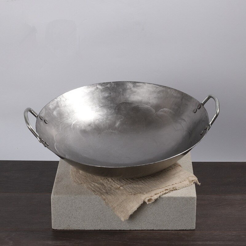 Ijzer Non Coating Woks Gas Fornuis Traditionele Handgemaakte Pot Enorme Handleiding Smeden Wok Met Binaural Koekenpan Thuis Non-stok 34Cm