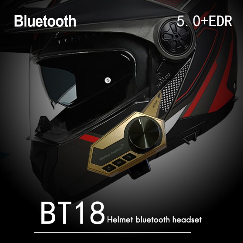 BT18-intercomunicador Bluetooth V5.0 para casco de Moto, manos libres para auriculares estéreo con casco de motocicleta, auriculares con Radio FM