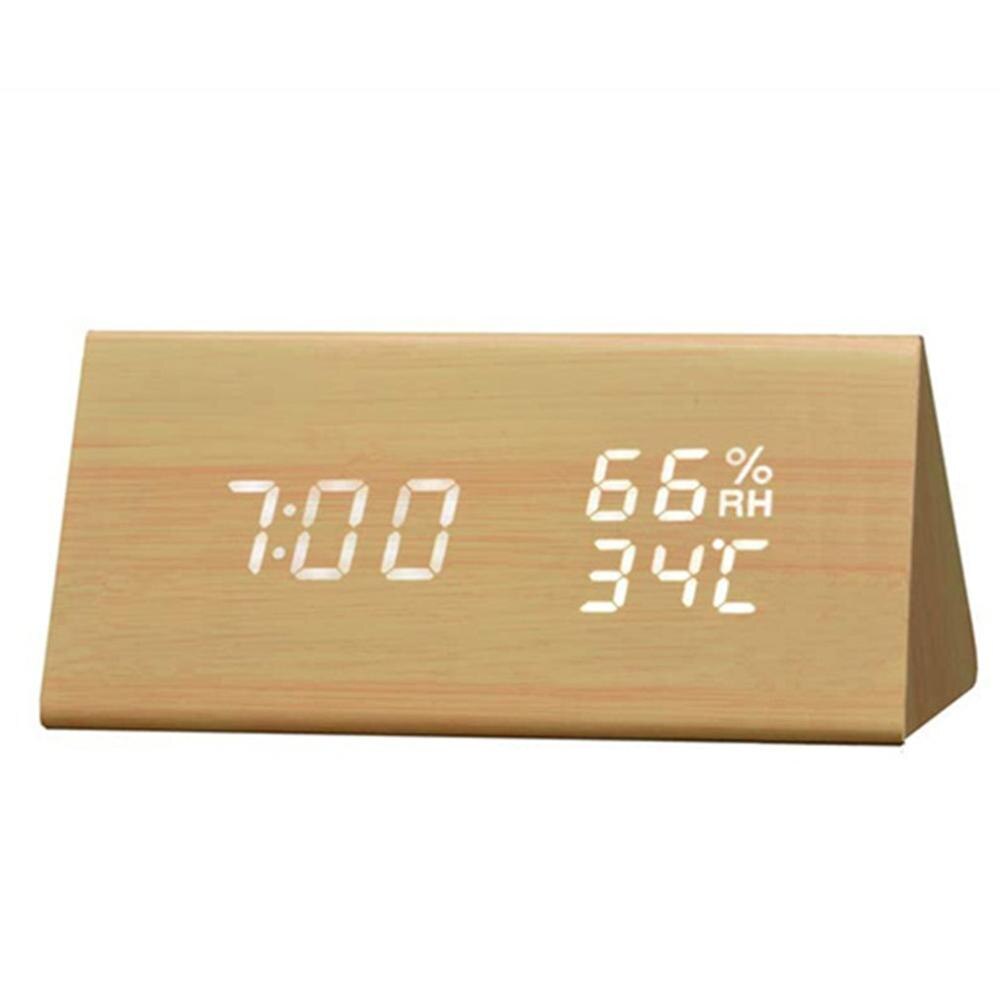 Reloj despertador de humedad y temperatura, reloj Digital triangular para habitación de bebé, de madera, silencioso, luminoso, Led, electrónico: yellow