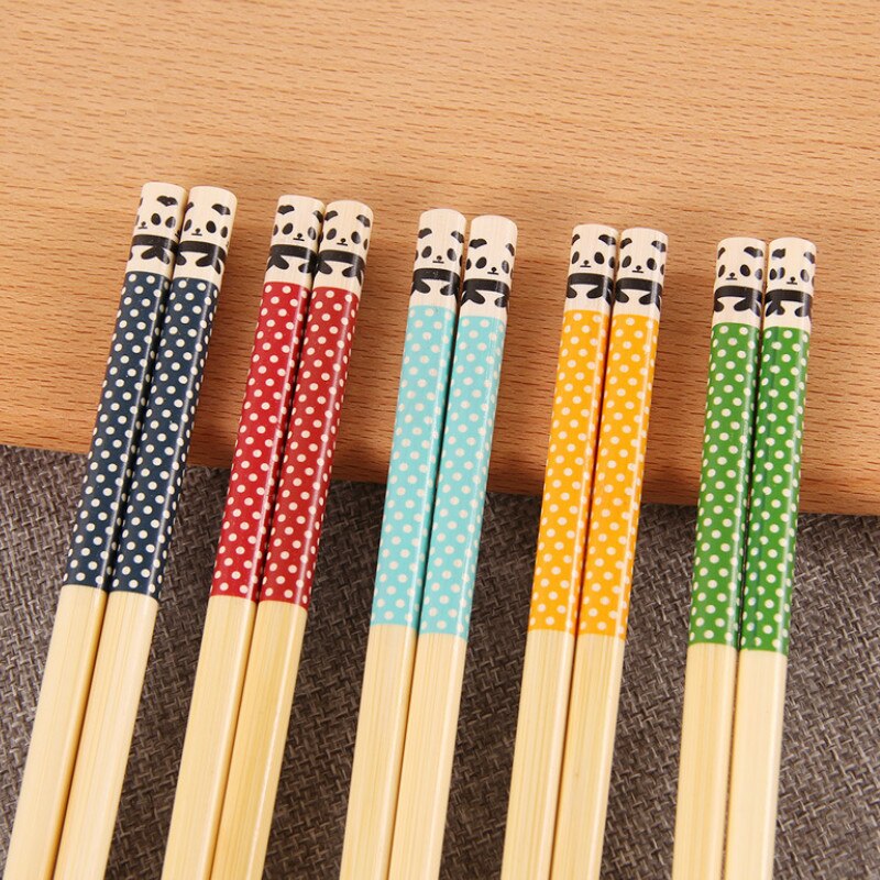 5 pièces/ensemble baguettes en bambou Panda Dot bois cuisine Restaurant cantine vaisselle réutilisable pour riz Sushi boeuf hacher bâtons cuisine