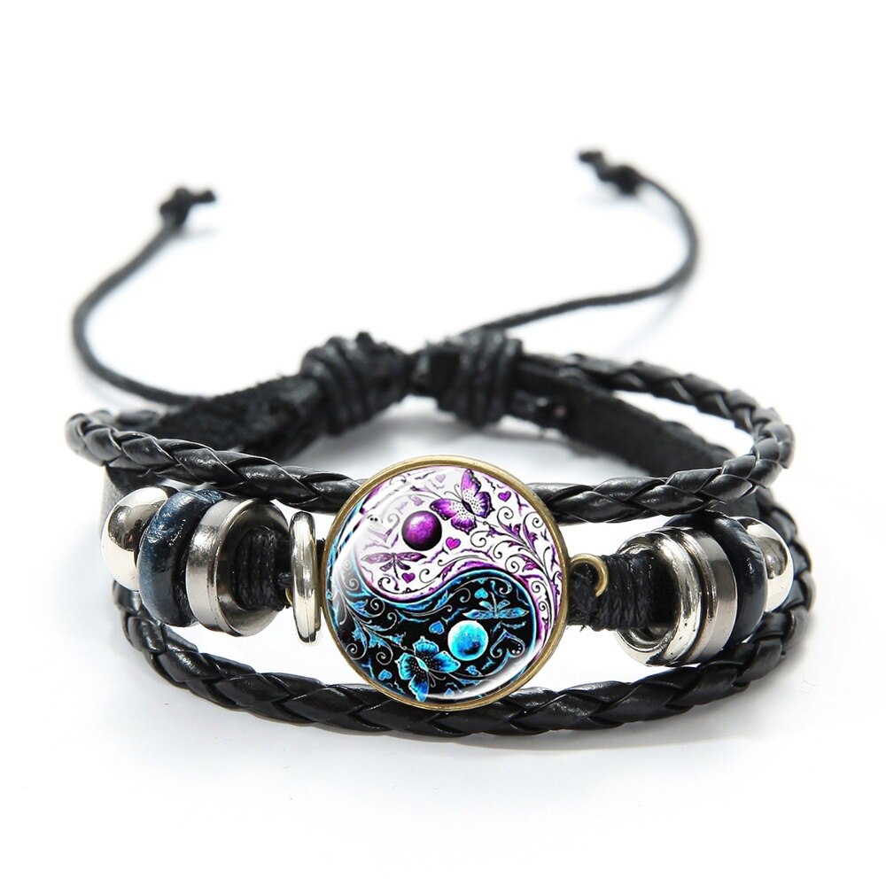 Steampunk Gear Yin Yang plecione skórzane bransoletki dla kobiet mężczyzn Tai Chi drzewo życia artystyczny wzór szklaną kopułą Charm bransoletka: Style 12