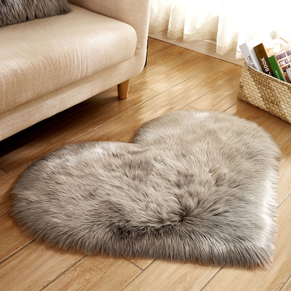 Pudcoco hjerteformet fluffy tæppe lurvet gulvmåtte blød faux pels hjem soveværelse behåret tæppe: Grå