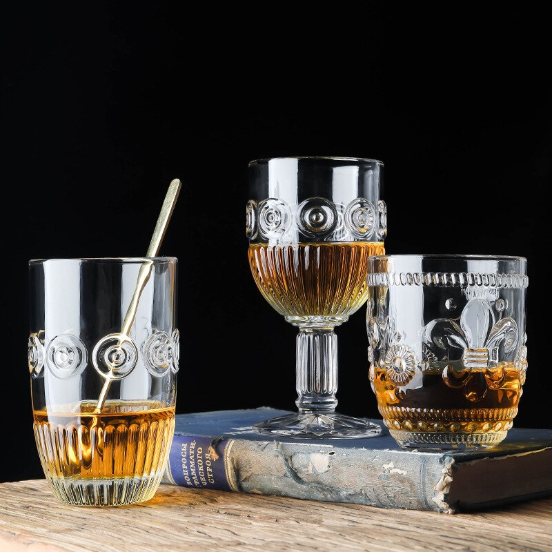 Copa de cristal con relieve de iris europeo, vaso para agua, té, vino, zumo de fruta, bebida, hogar