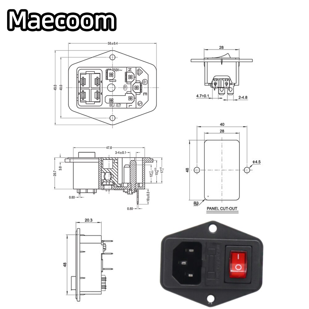 1/2/5 PCS 10A 250V Power Switch AC Power Outlet With Red Triple Rocker Switch Fused Module Plug For 3D Printer Parts
