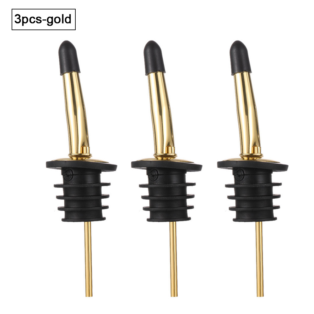 Bouchon de bouteille en bois/métal, 1 à 3 pièces, verseur de vin rouge, bec distributeur d'huile d'olive, bouchon de bouteille, outil de cuisine, accessoires de Bar: C-3pcs-gold