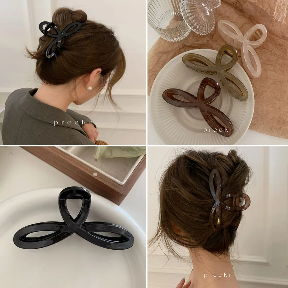 Clip de tiburón con lazo para mujer, Clip para el pelo en la parte posterior de la cabeza, horquillas fijas con cola de caballo Vintage para mujer, horquilla geométrica hueca Simple
