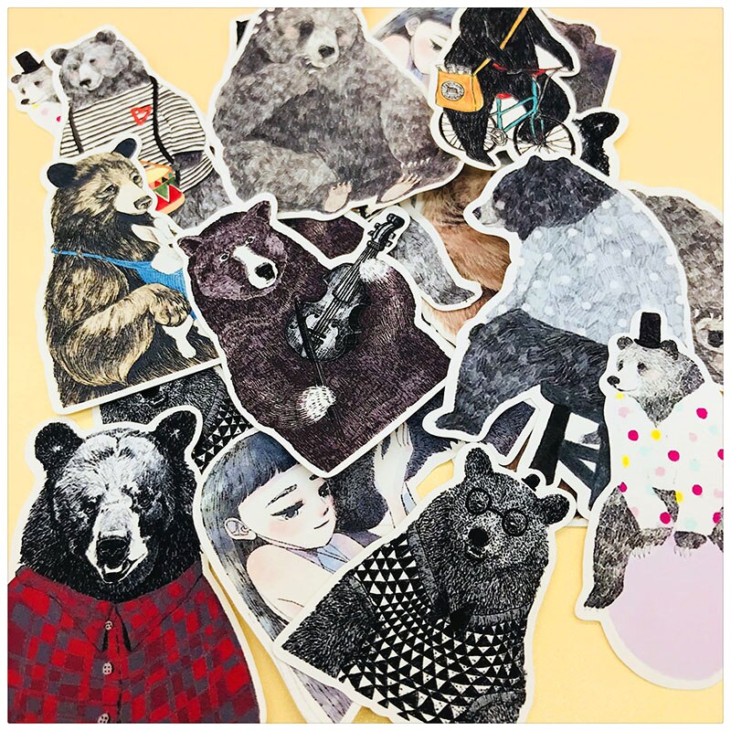 Cartoon Bear Animal Stickers DIY Scrapbook Album Diary Card Making Happy Plan Decoration Stickers