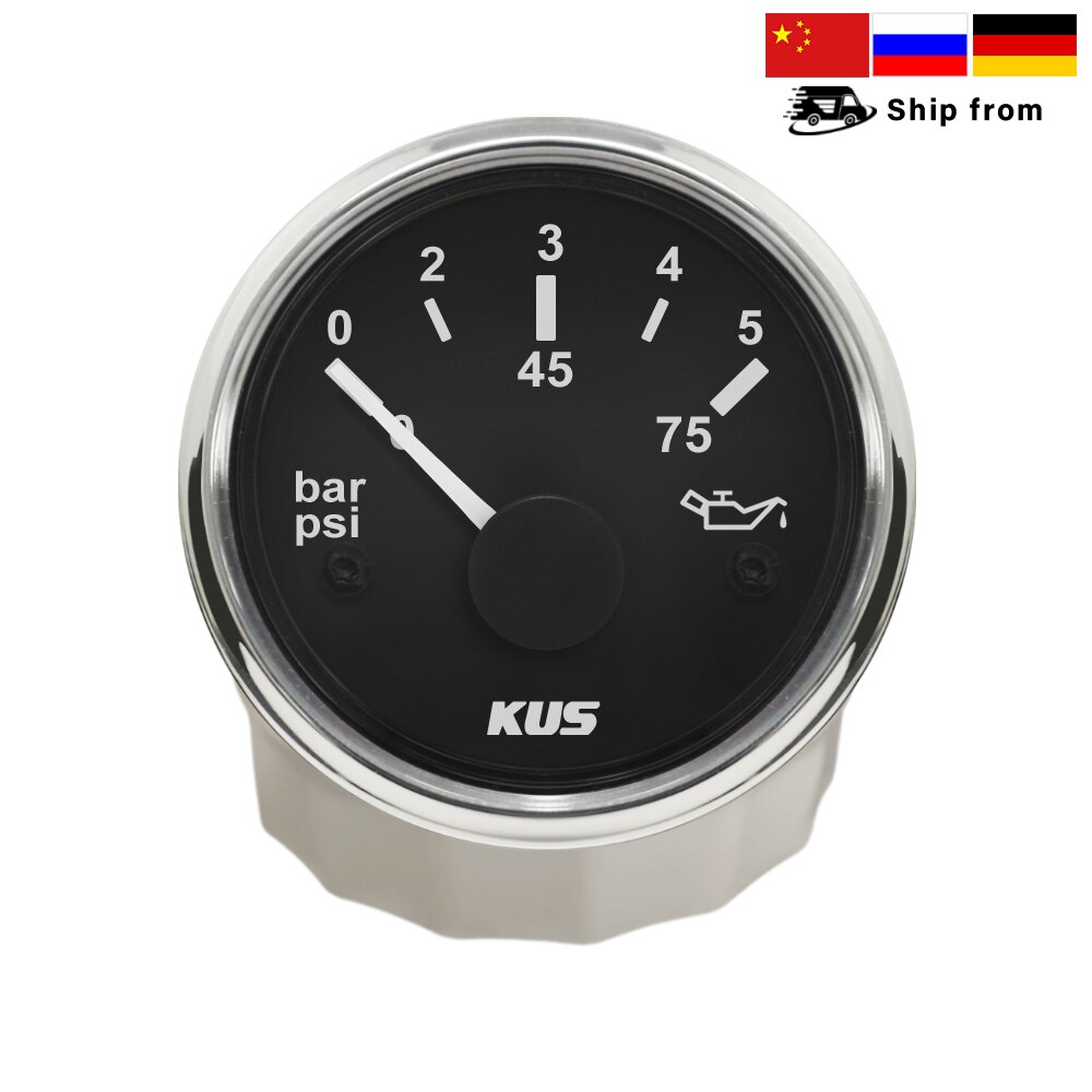 KUS 52MM Oil Pressure Gauge Meter 0-5bar(0-75PSI) 0-10bar(0-145PSI) Red/Yellow Backlight Available