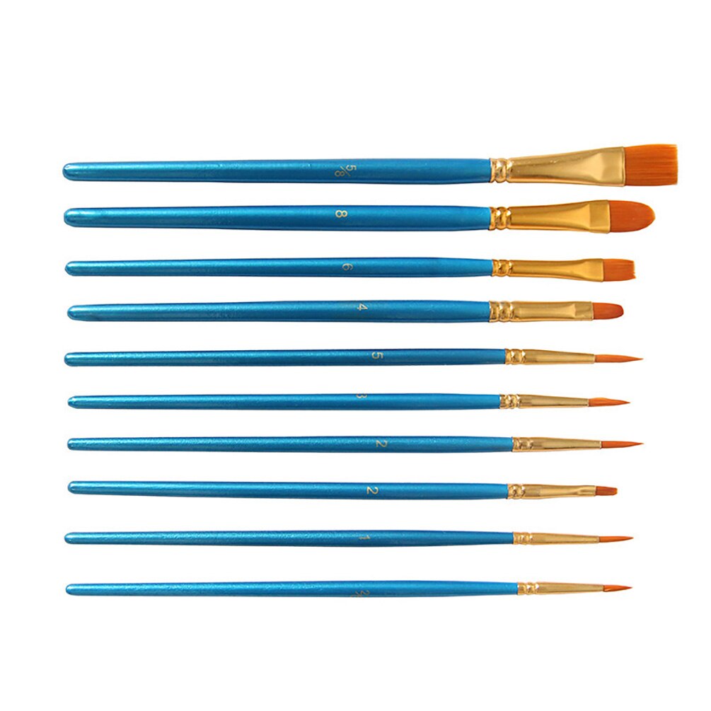 Pinceau de peinture Gouache aquarelle bleu, différentes formes, à pointe ronde et pointue, en Nylon, pour artistes, 10 pièces/ensemble: Default Title