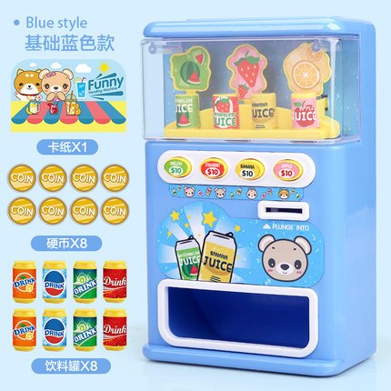 Children&#39;s Simulated Vending Machine Puzzle Drinks Beverage Vending Machine Toy Pretend Toy Beverage Cute Funny Toys: blue L