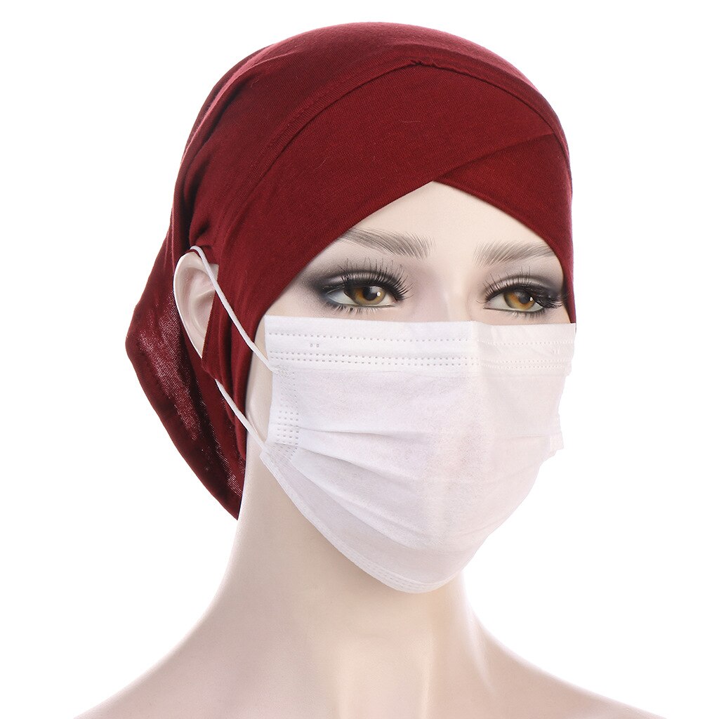 Turban torsadé intérieur Hijabs pour femmes musulmanes, couvre-chef croisé avec trous pour les oreilles, vêtements ethniques, casquette, masque, enveloppe de tête pour dames islamiques: wine