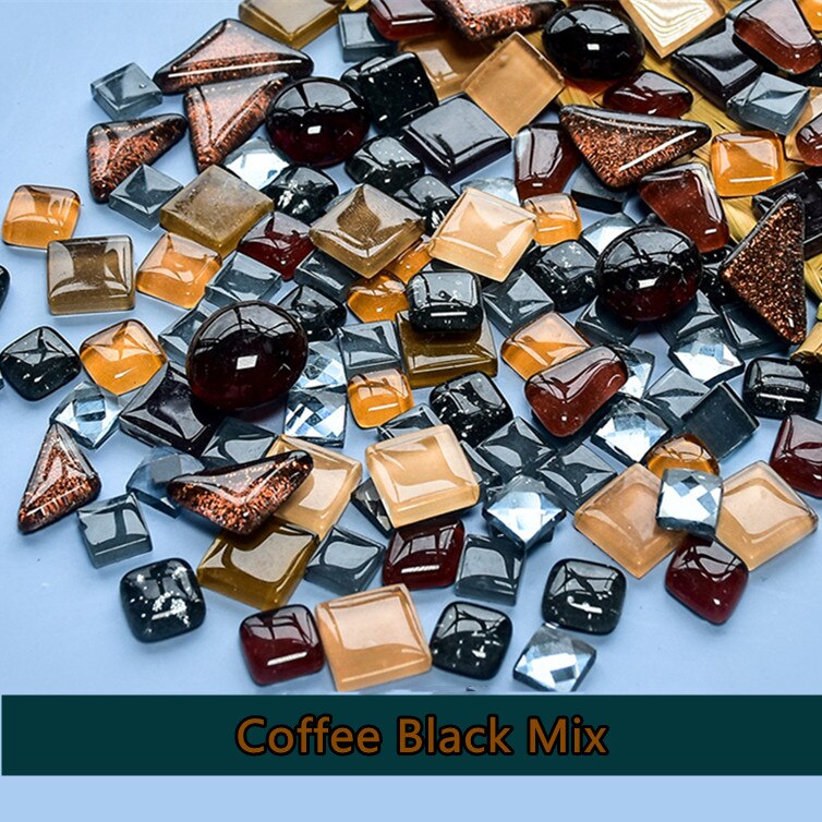 Perles de mosaïque en verre multicolores de 300g/10.58oz, rondes/triangles/carrées, pierres de mosaïque brillantes pour bricolage: Coffee Black Mix