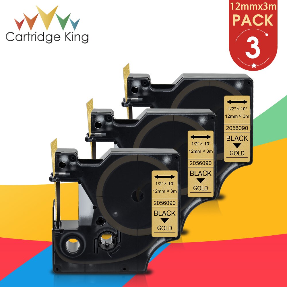 6PK 12Mm Zwart Op Wit Glitter Label Tape Vervangen Dymo D1 45021 45013 2056121 2056091 2056094 2056098 Voor Dymo labelmanager 160: Gold Glitter