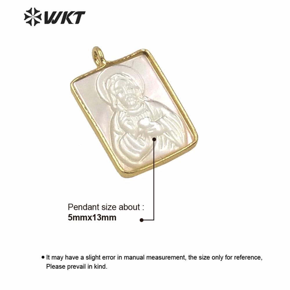 WT-JP234 Erstaunlich Rechteck Gold Farbe Lünette Medaille murmeln Von Gott Anhänger glänzend Mopp Hülse Reines Maria Schmuck Anhänger