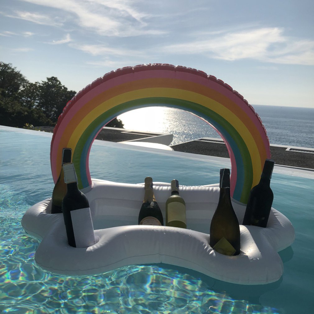 Été piscine partie seau arc-en-ciel nuage support de verre gonflable piscine flotteur bière boire refroidisseur Table Bar plateau plage natation anneau