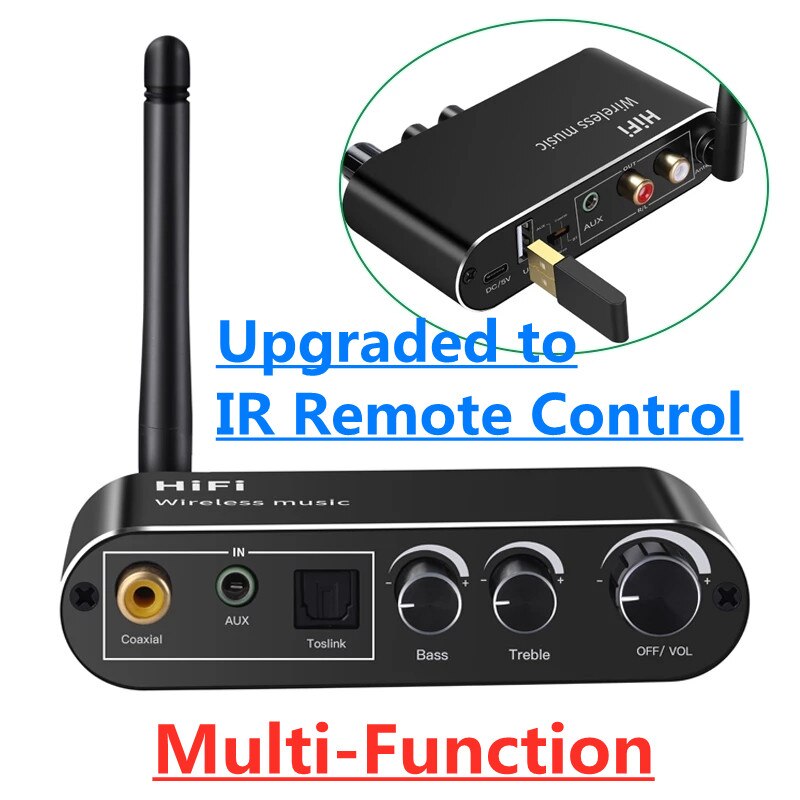 Digital til analog audio dac konverter spdif optisk koaksial signal  to 3.5mm 3.5 aux rca forstærker dekoder bluetooth 5.0 modtager