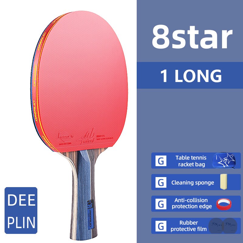Ping Pong Rackets Short Long Handle Carbon Blade Rubber With Double Face Pimples In Tennis Table Racket With Case: 8 star 1 long