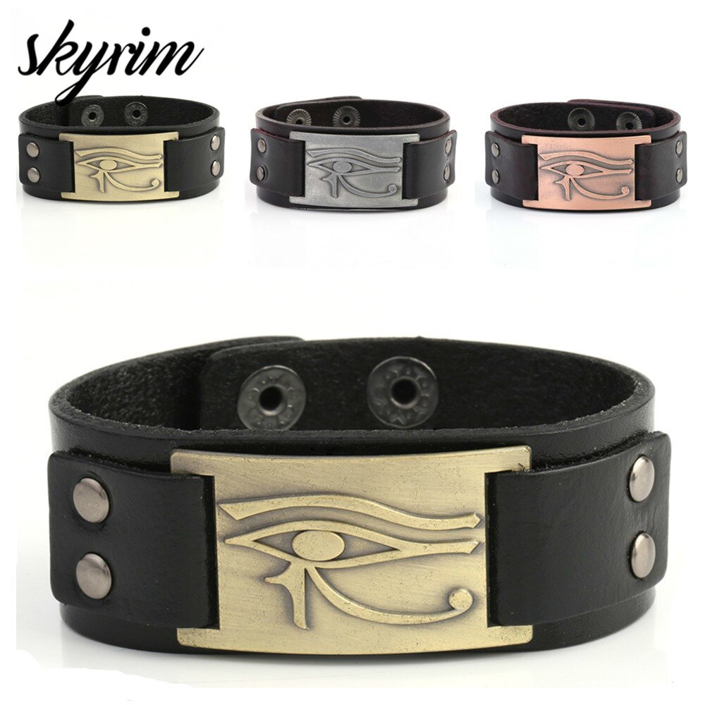 Skyrim Religioso Egiziano Occhio di Ra Horus Udjat Braccialetti Dei Monili Dell'occhio diabolico Chiusura A Scatto Braccialetto di Cuoio Registrabile Dei Monili Del Braccialetto