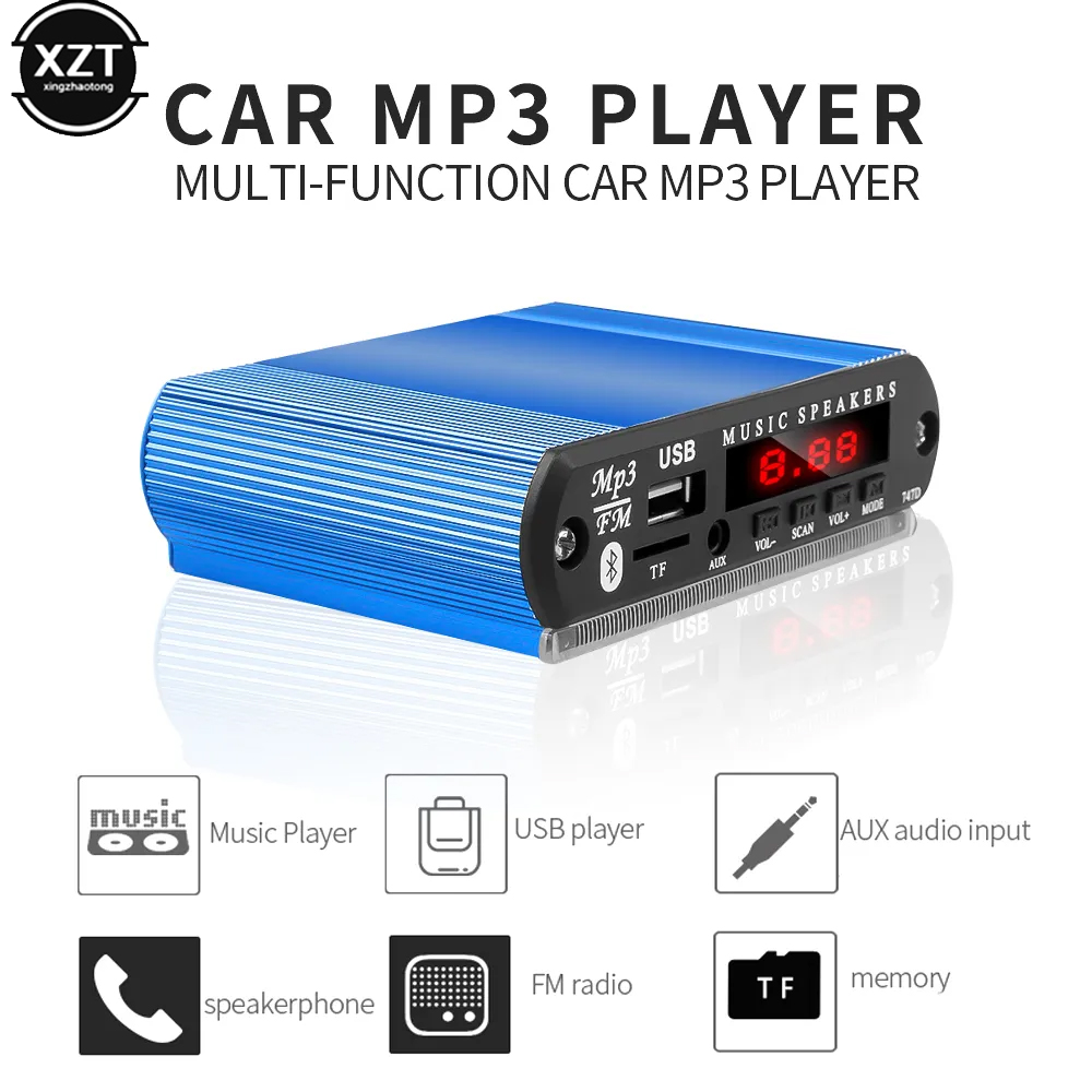 Niebieska aluminiowa obudowa modułu do dekodera Bluetooth WMA Odtwarzacz muzyczny MP3 Moduł radia samochodowego Obsługa USB FM TF