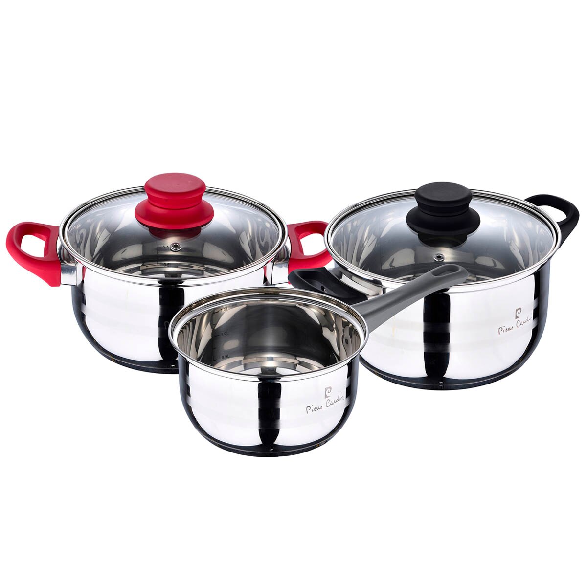 Set 3 Cazuelas Esmaltadas Con Tapa - 20.5, 18 Y 15 Cm, Para Sopa, Leche, Fideos, Inducción