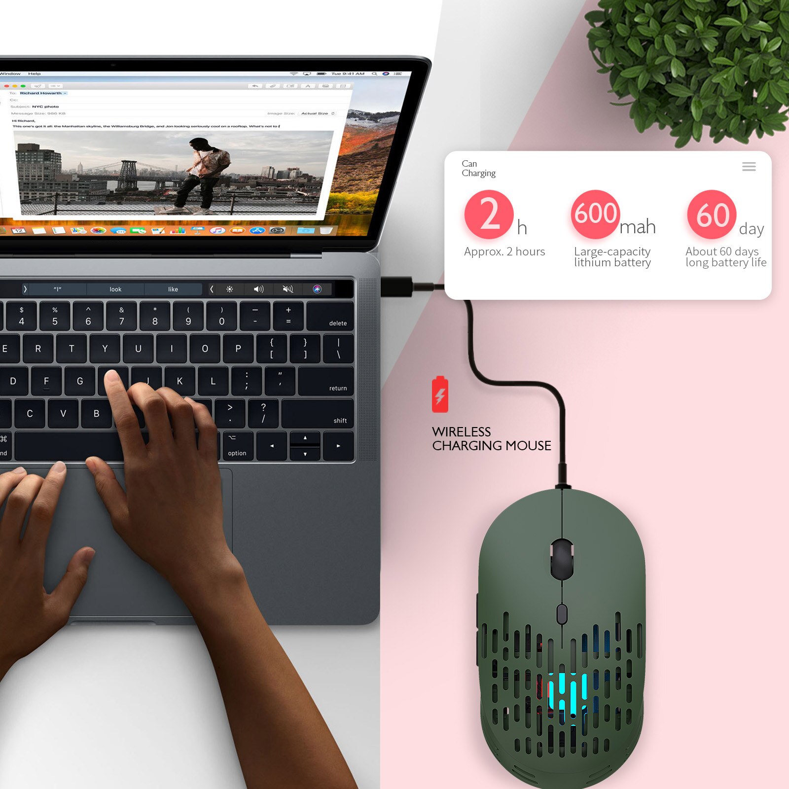 Laptop Computer Ergonomic Mice Silent 2.4G Wireless Mouse RGB LED Backlit Office Notebook Mice Mouse Pro Gamer