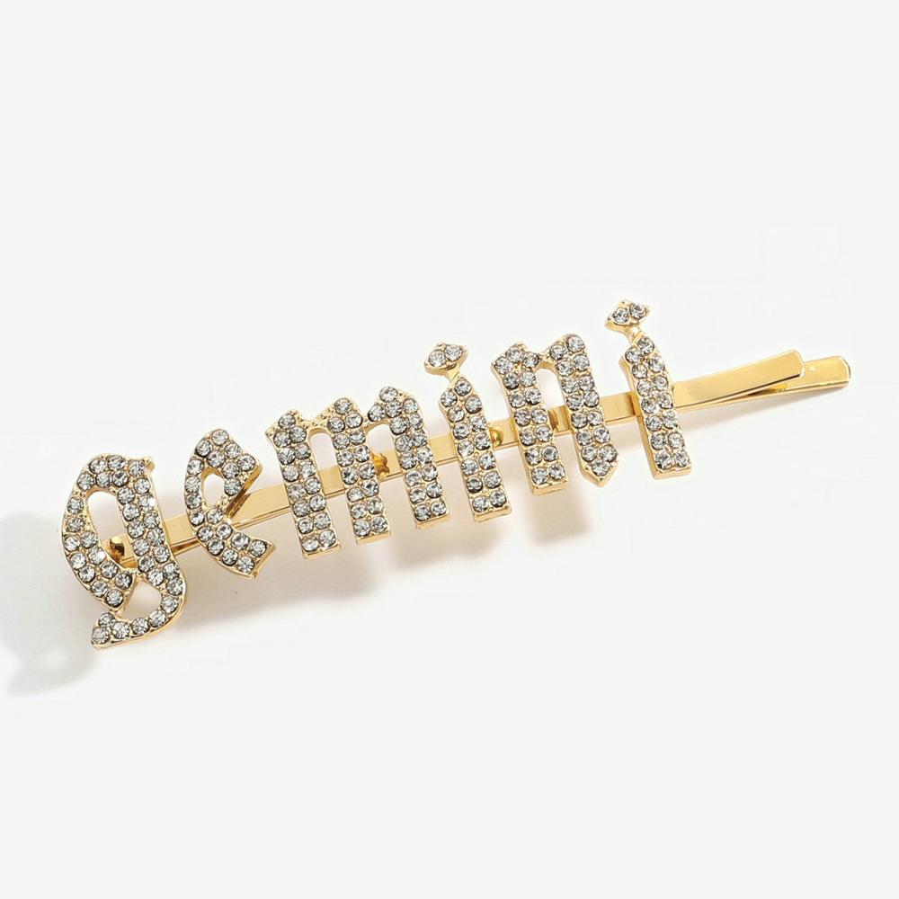 12 Zodiac Strass Haarspelden Shiny Crystal Word Letters Haar Clips Alle Zodia Borden Barrette Accessoires Sieraden Kerstcadeau: gemini