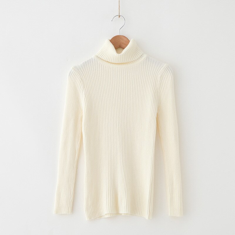 H.SA Autumn Basic Turtleneck Sweater Casual Soft Solid Jumper Korean Sweater Slim Femme Elasticity Winter Pullovers: LM8542  Beige