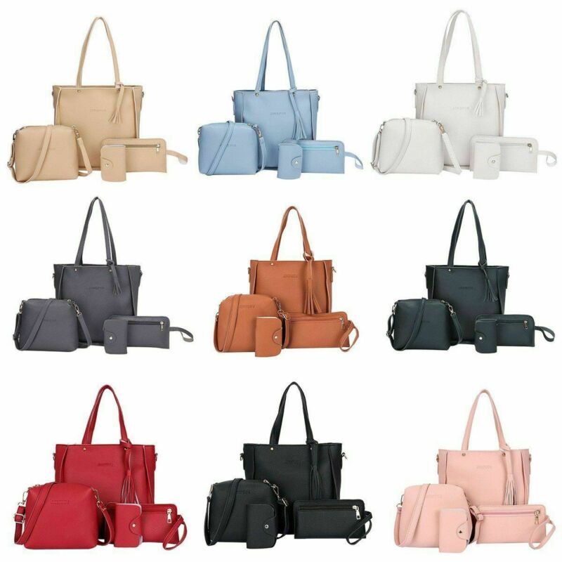 9 farver 4 stk håndtaske sæt kvinder pu læder skuldertaske firedelte skuldertaske tote messenger pung taske