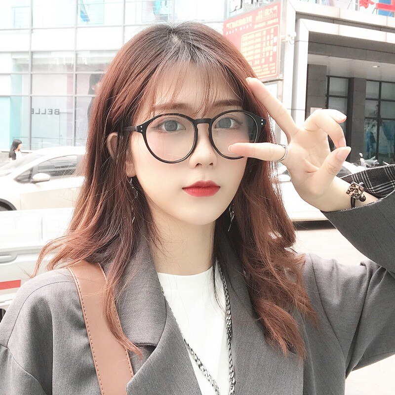 Woman Round Plain Decorative Glasses Clear Lens Eyeglasses Frame Clear Lens Sun Glasses College Style