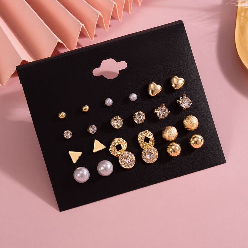 Women's Earrings Set Pearl Stud Earrings For Women Bohemian Geometric Small Crystal Heart Earrings Punk Jewelry: Combo 508 G