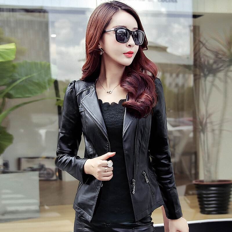 Vrouwen Leren Jas Heldere Kleuren Zwart Motorfiets Jas Korte Faux Leather Biker Jacket Zachte Jas Vrouwelijke