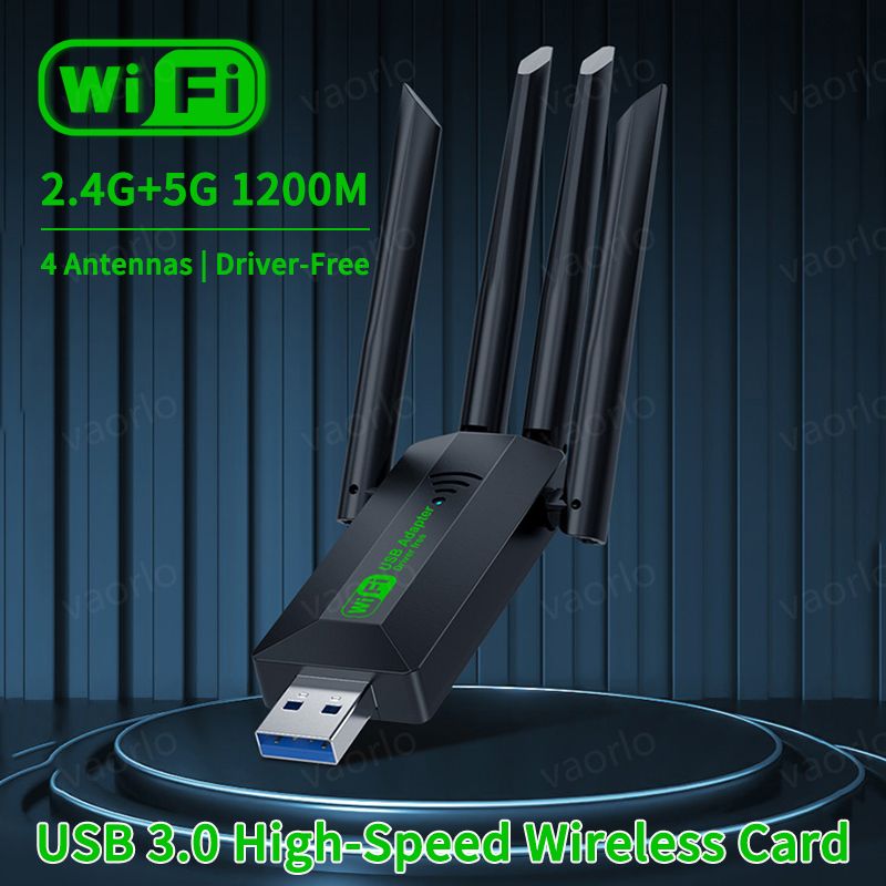 Original 4 Antennas 1200Mbps WiFi USB 3.0 Adapter 2.4G/5GHZ Dual Band WiFi Dongle Wireless Network Card 802.11AX For Win 10/11: black