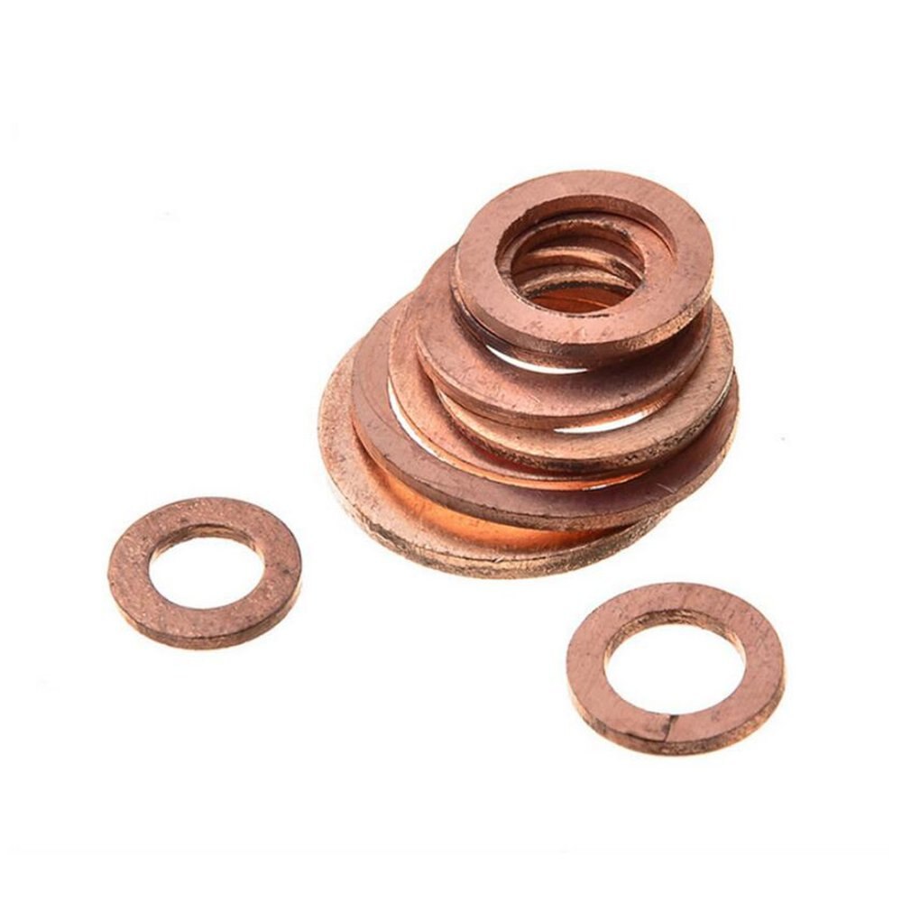 200Pcs M5-M14 Assorted Solid Copper Gasket Washer Seal Flat Ring High Performance Oil Blocking O-ring Combination